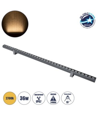 GLOBOSTAR® WASHERPANDA 90583 Μπάρα Φωτισμού Wall Washer LED 36W 3960lm 15° DC 24V Αδιάβροχο IP67 Θερμό Λευκό 2700K Dimmable - Bridgelux SMD Chip - Γκρι Ανθρακί - Μ100 x Π4 x Υ3.5cm - 3 Χρόνια Εγγύηση